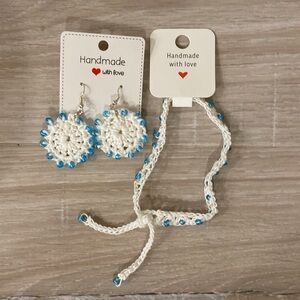 Beach Wedding Earrings and Matching Anklet Handmade Crochet